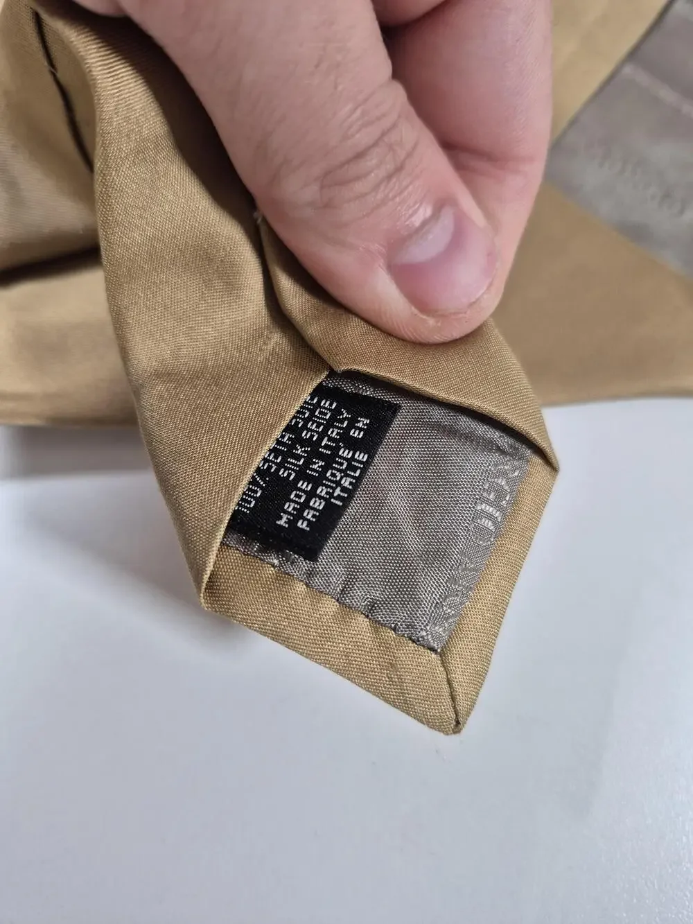 Giorgio Armani Tie Men's OS Beige 100% Silk Satin Designer Italy